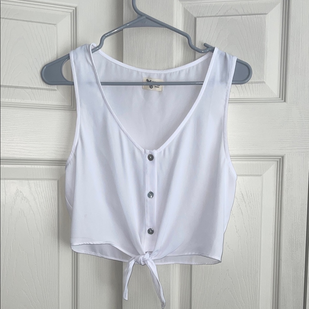 Show Me Your MuMu White Button-Tie Crop Top